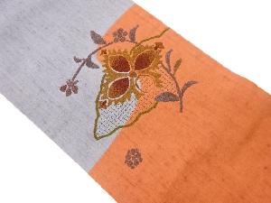 手織り紬汕頭相良刺繍花菱に花々模様名古屋帯